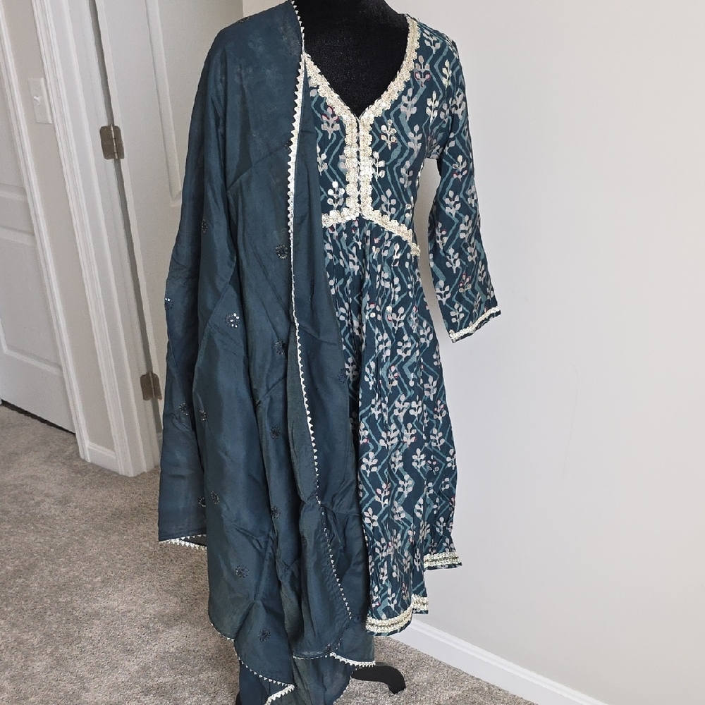 Anarkali Cotton Style Kurta ,bottom And Duppta , Indian Dress